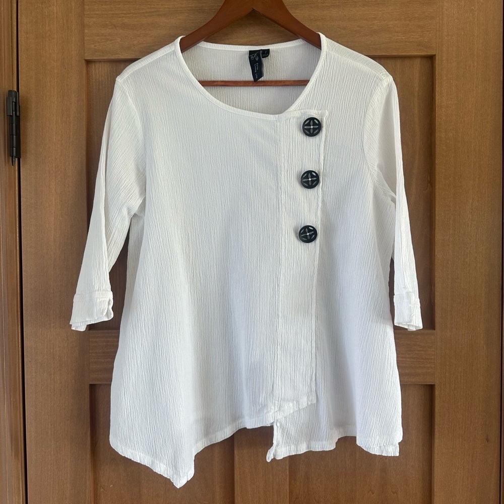 Focus Fashion Casual Life White Cotton Crinkle Gauze Tunic size Small